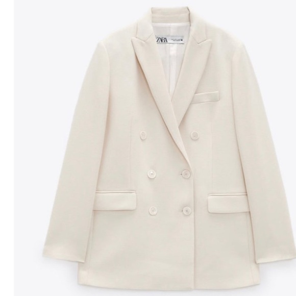 Pre Loved ZARA Double Breasted Blazer Cream SMALL - Picture 8 of 9